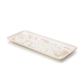 White and tan rectangular platter with crystalline texture and raised rim.