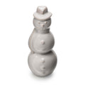 White ceramic snowman figurine with three stacked spheres, button details, and a hat.