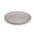 Gray ceramic platter with radial line texture pattern and slightly raised rim.