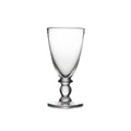 Clear glass water glass with tapered bowl and decorative stem base.