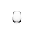 Clear glass tumbler with rounded bowl shape and slightly tapered sides.
