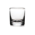 Clear glass double old-fashioned tumbler with thick base and weighted bottom.