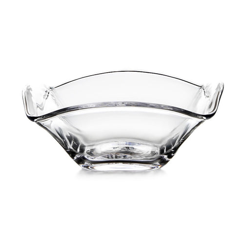 Clear glass bowl with wide flared rim and curved sides.
