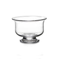 Clear glass bowl with wide rim and pedestal base.