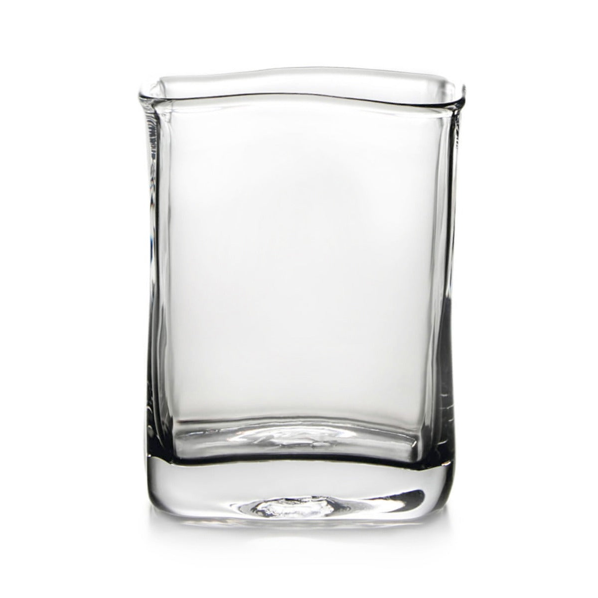 Clear glass vase with straight sides, rounded corners, and a flat bottom.