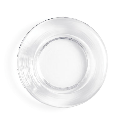 Clear glass coaster with concentric circular ridged pattern and silver-toned inner ring.
