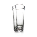 Clear glass vase with curved heart-shaped silhouette and rounded rim.