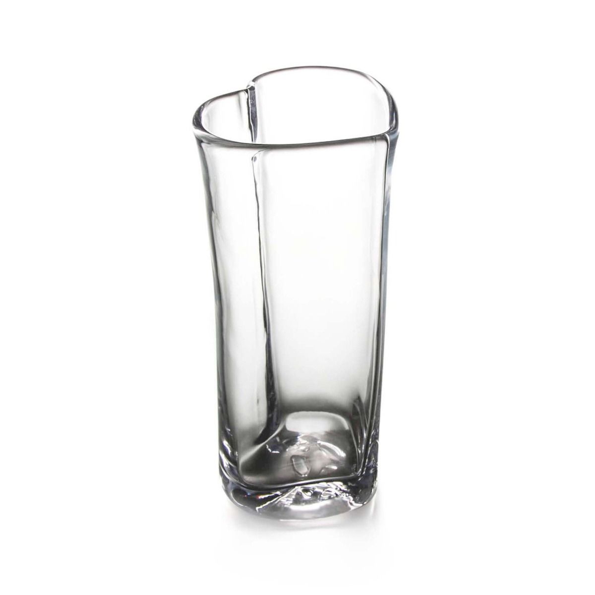 Clear glass cylindrical vase with rounded rim and textured base.