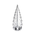 Clear glass evergreen tree figurine with textured branch details and rounded base.