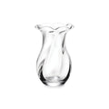 Clear glass vase with a wavy-edged opening and ribbed vertical texture along the body.