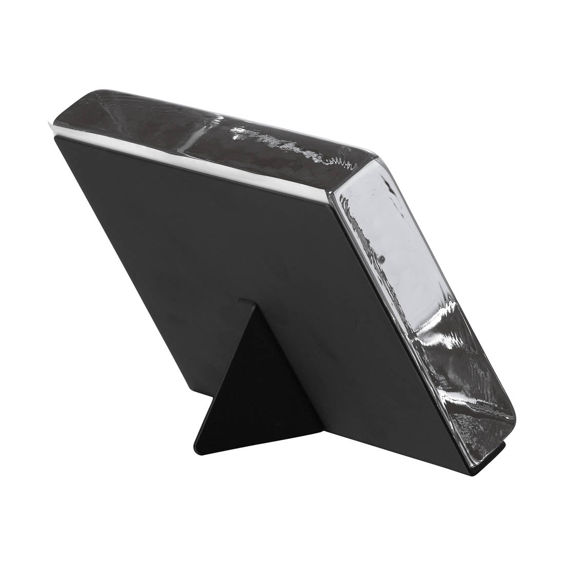 Black horizontal photo block with white trim and triangular stand for displaying pictures.