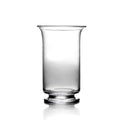 Clear glass hurricane vase with straight sides, flared rim, and pedestal base.