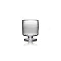 Clear glass hurricane-style candle holder with cylindrical cup and pedestal base.