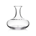 Clear glass wine decanter with wide rounded base and tapered neck on white background.