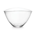 Clear glass bowl with curved sides and a flat rim, suitable for serving or mixing.