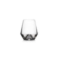 Clear glass stemless wine glass with tapered sides and textured base.