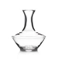 Clear glass wine decanter with curved body, wide base bowl, and tapered neck with stopper.