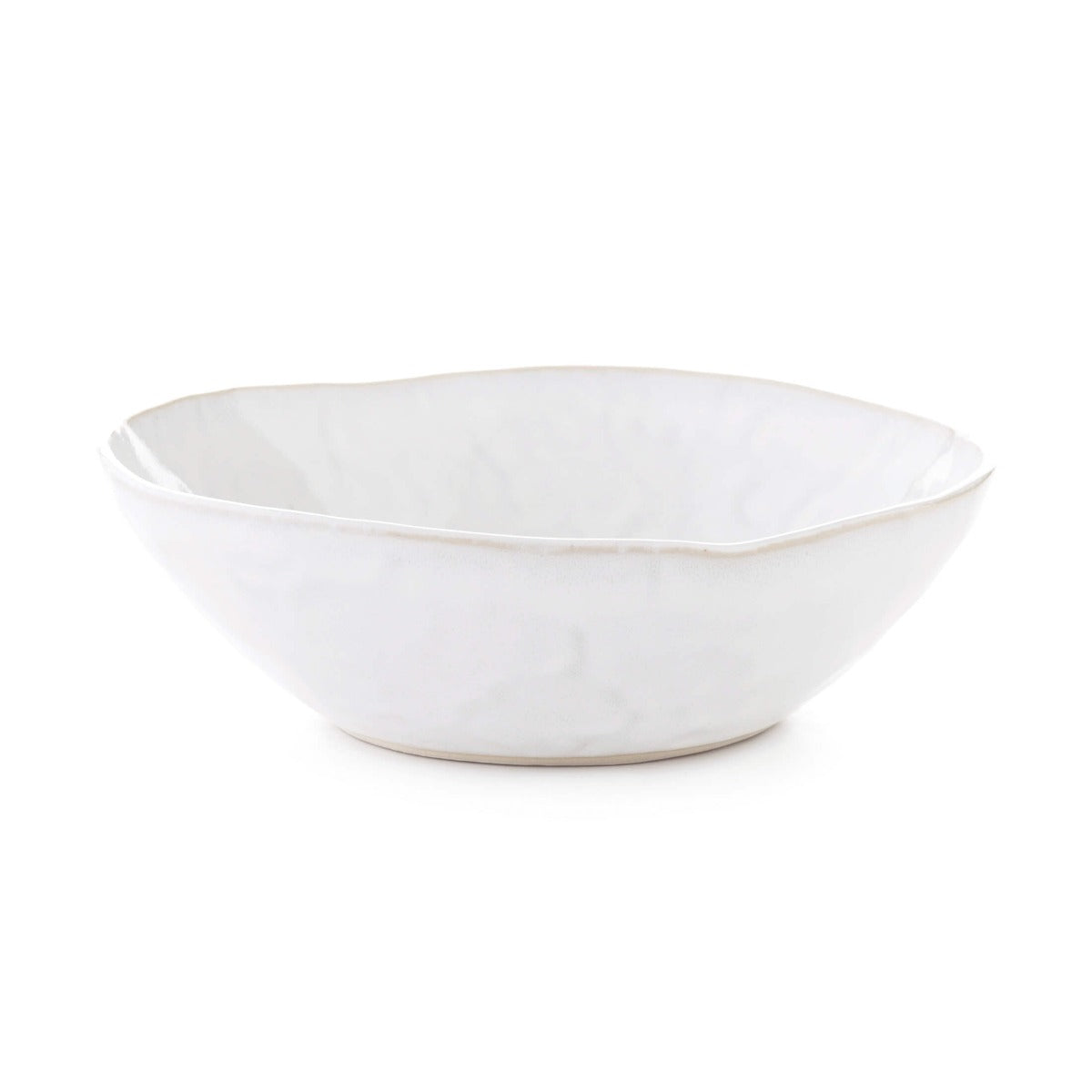 White ceramic bowl with organic wavy rim and subtle gray veining throughout.