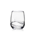 Clear glass tumbler with curved textured bands around the lower half.