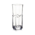 Clear glass vase with twisted band detail around the middle and rectangular opening at top.