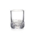 Clear glass tumbler with textured band around lower portion.