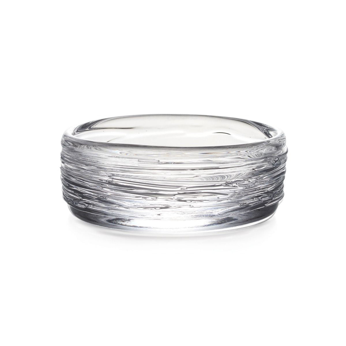 Clear glass coaster with black brushstroke texture band around the middle.