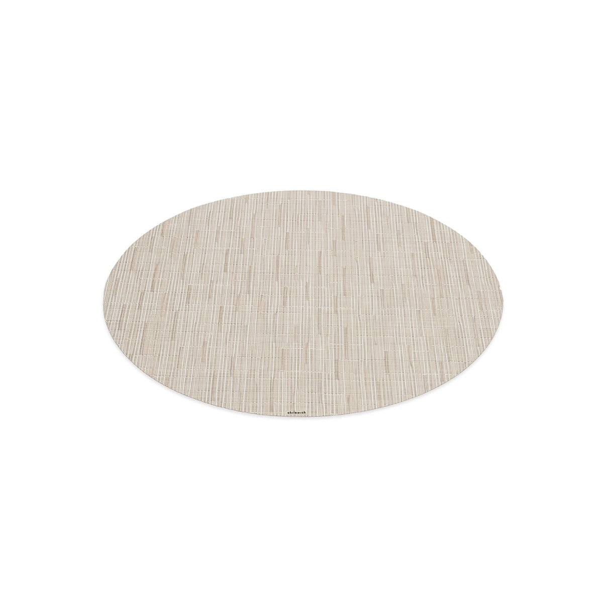 Oval placemat with tan woven bamboo texture and vertical striping pattern.