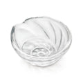 Small clear glass bowl with shell-shaped design and radiating ridges.