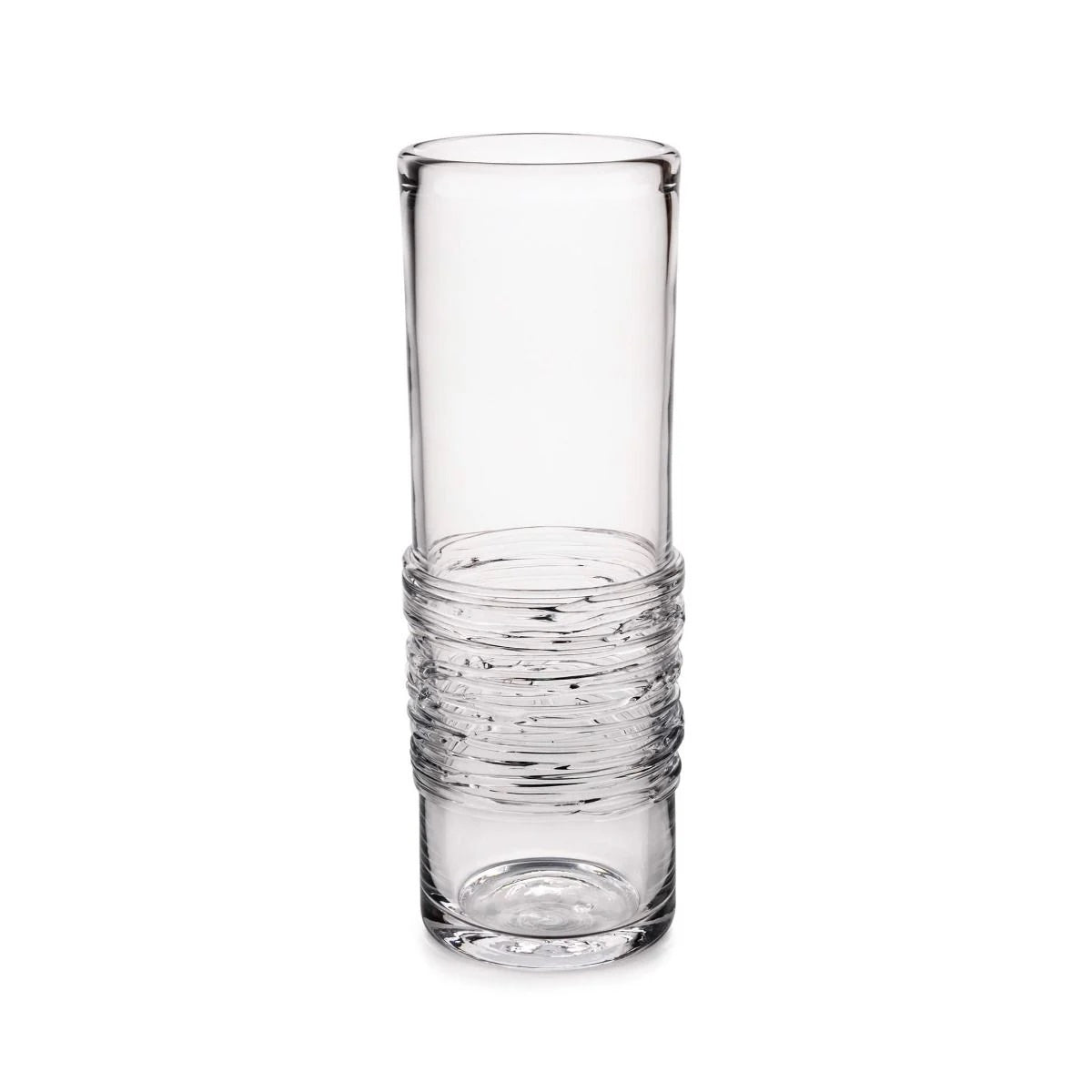 Clear glass cylinder vase with textured wrap detail around the middle section.