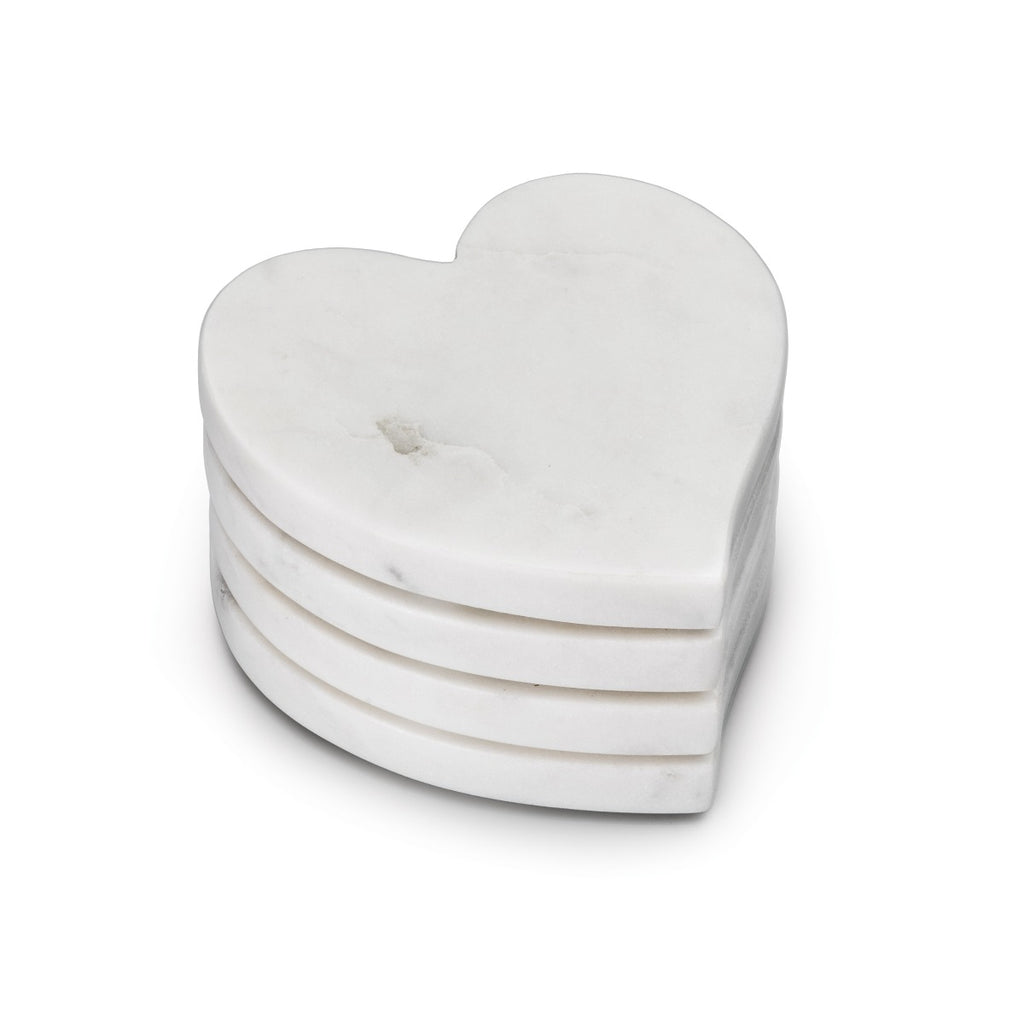 Heart Coasters, Set of 4 — White Marble view 1
