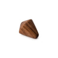 Brown wooden decanter stopper with tapered conical shape and textured acacia wood surface.