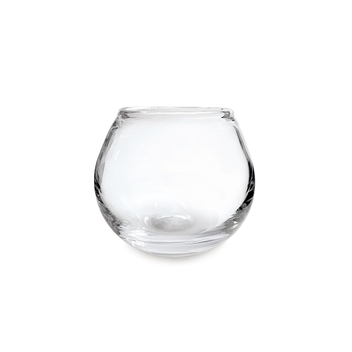 Clear glass bowl with curved sides and rounded bottom, designed as a wine chiller base.