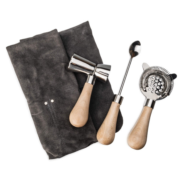 Beechwood Handled Barware in Leather Sheath - Set of 3 view 1