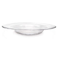 Clear glass platter with wide shallow bowl and flat rim.