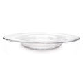 Clear glass platter with wide shallow bowl and rimmed edges.