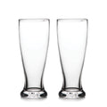 Two clear pilsner glasses with slightly curved sides and thick bases.
