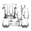 Bristol Bar glassware set with ice bucket, champagne flutes, wine glasses, and rocks glasses.