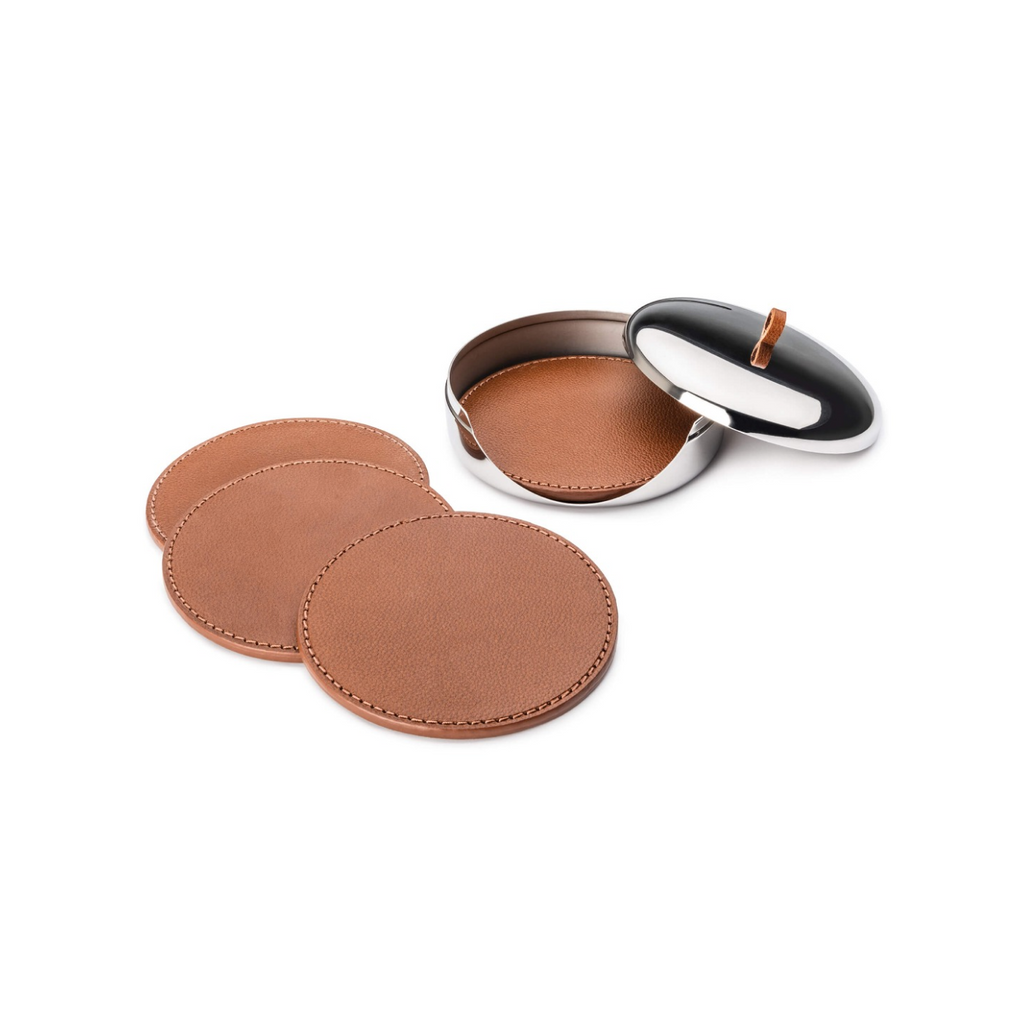 Sky Leather Coaster Set — Stainless Steel Case view 1