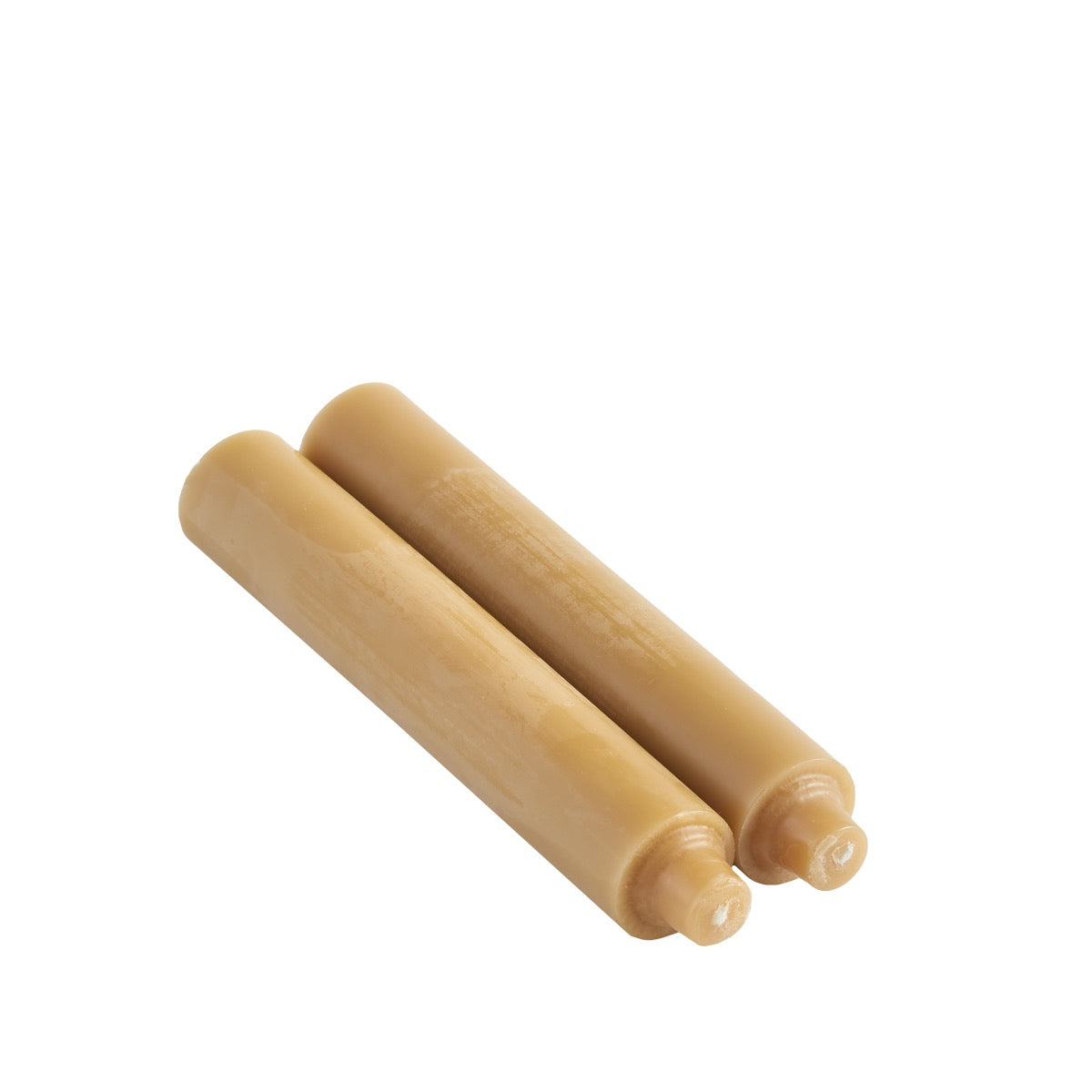 Two natural-colored tapered column candles with rounded tops, displayed side by side.