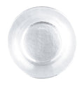 Clear glass coaster with circular center depression and flat outer rim.