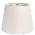White linen tapered lamp shade with metal spider fitter and support arms.